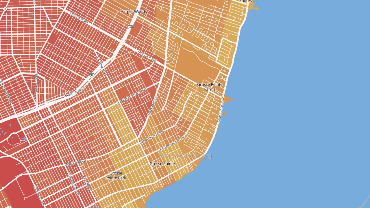 Grosse Pointe Farms, MI Map of Vandalism Rates