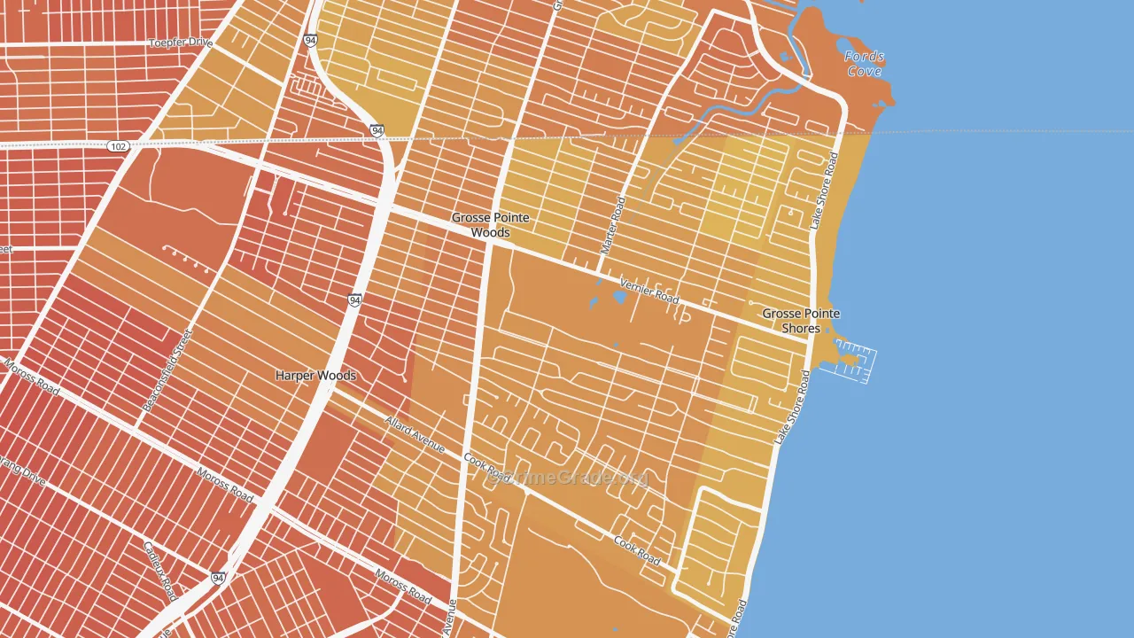 Grosse Pointe Woods, MI Map of Vandalism Rates