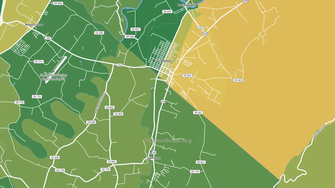 Grottoes, VA Map of Vandalism Rates