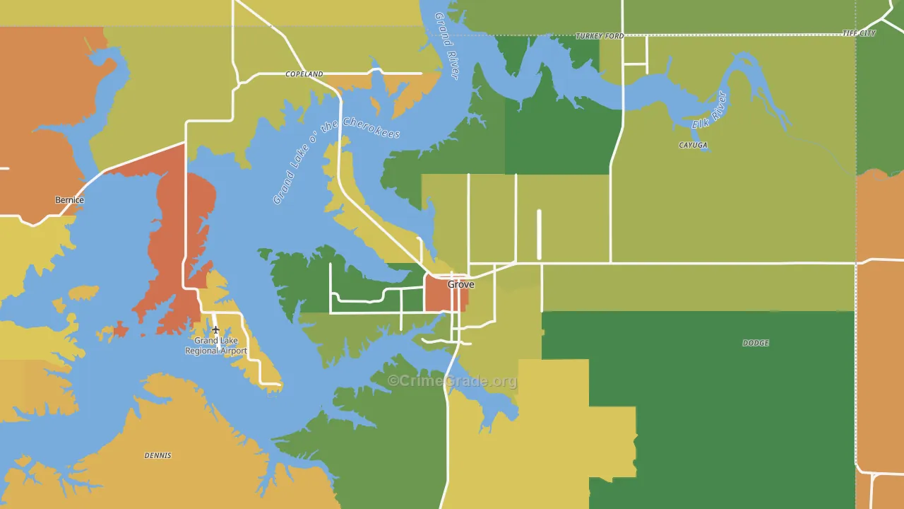 Grove, OK Map of Vandalism Rates