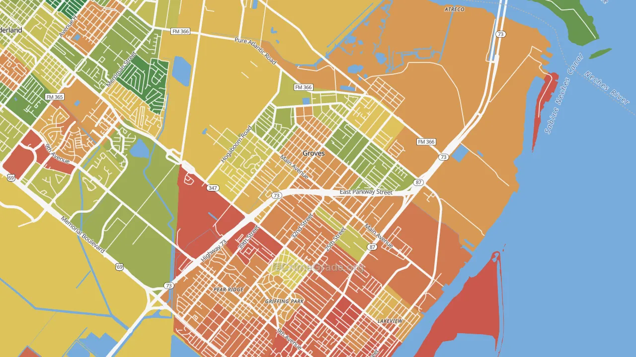 Groves, TX Map of Vandalism Rates