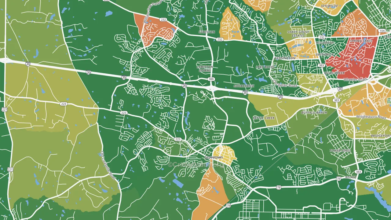 Grovetown, GA Map of Vandalism Rates