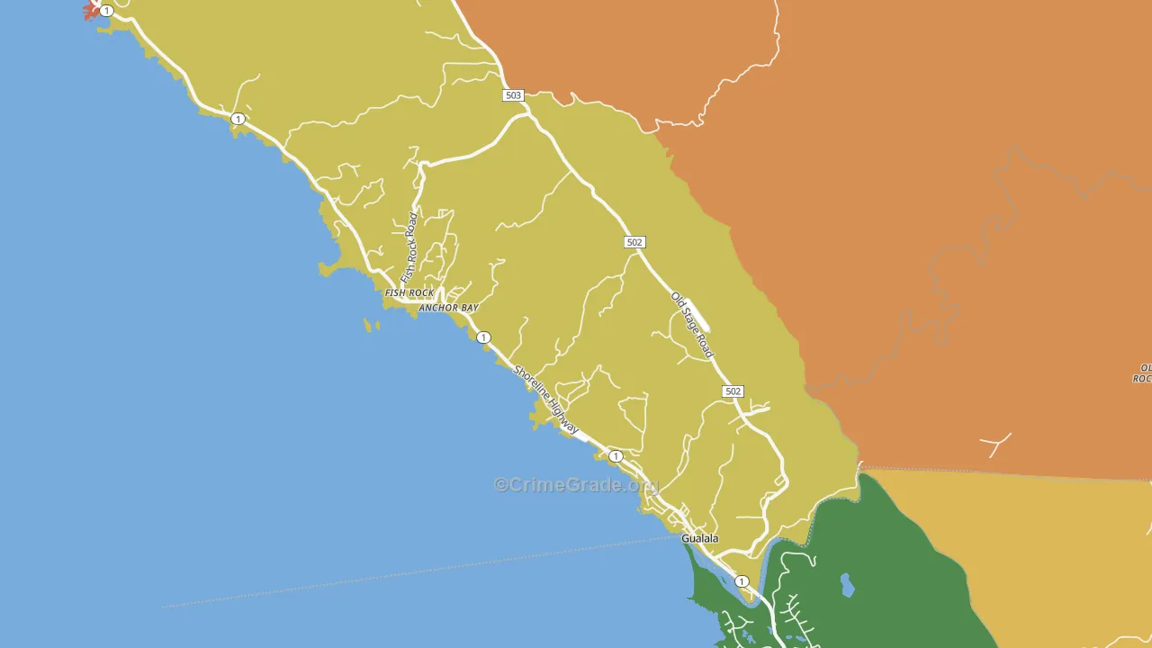 Gualala, CA Map of Vandalism Rates