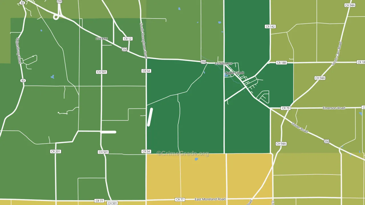 Guerne, OH Map of Vandalism Rates
