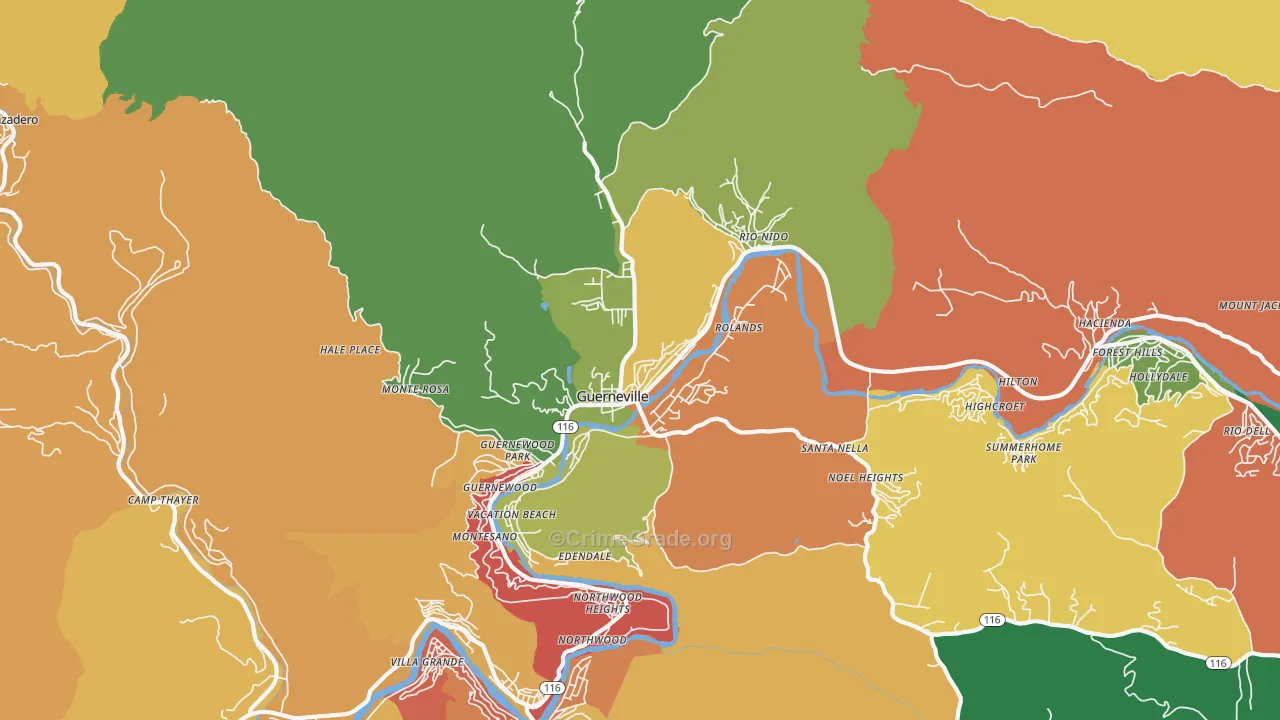 Guerneville, CA Map of Vandalism Rates
