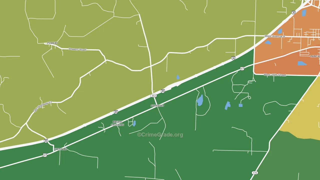Guernsey, AR Map of Vandalism Rates