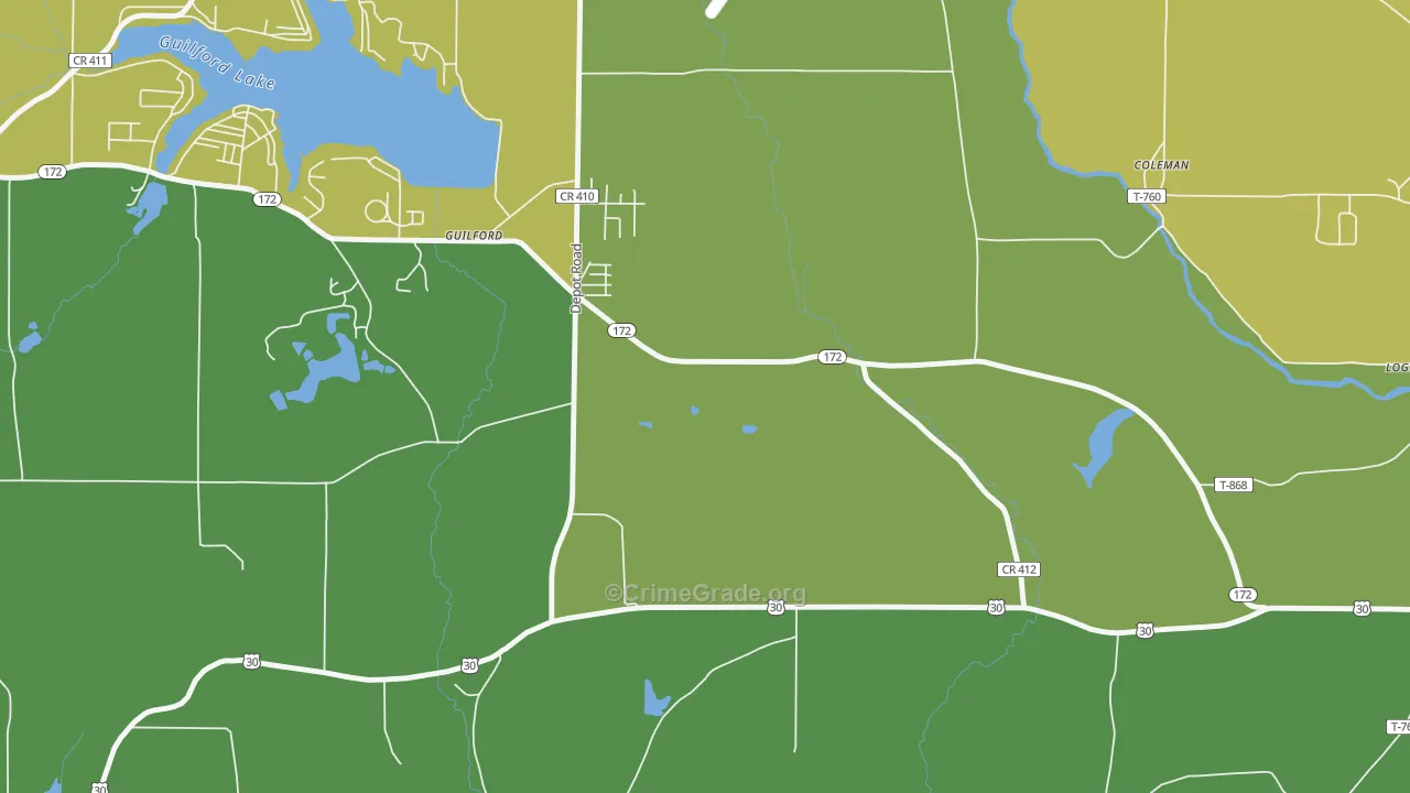 Guilford, OH Map of Vandalism Rates