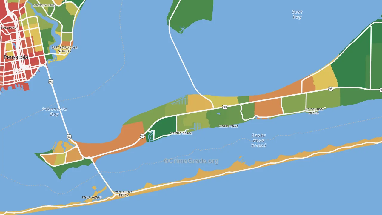 Gulf Breeze, FL Map of Vandalism Rates