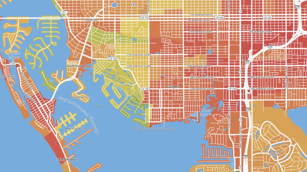 Gulfport, FL Map of Vandalism Rates