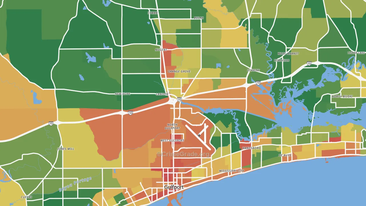 Gulfport, MS Map of Vandalism Rates