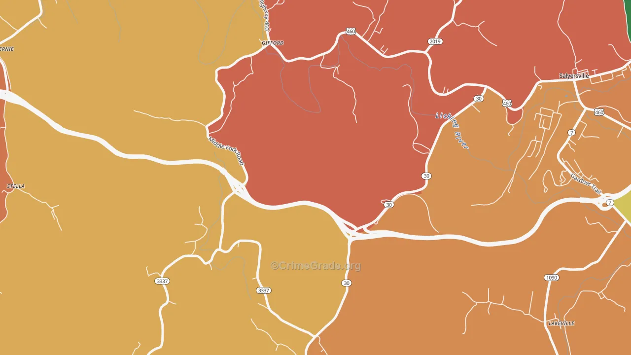 Gullett, KY Map of Vandalism Rates