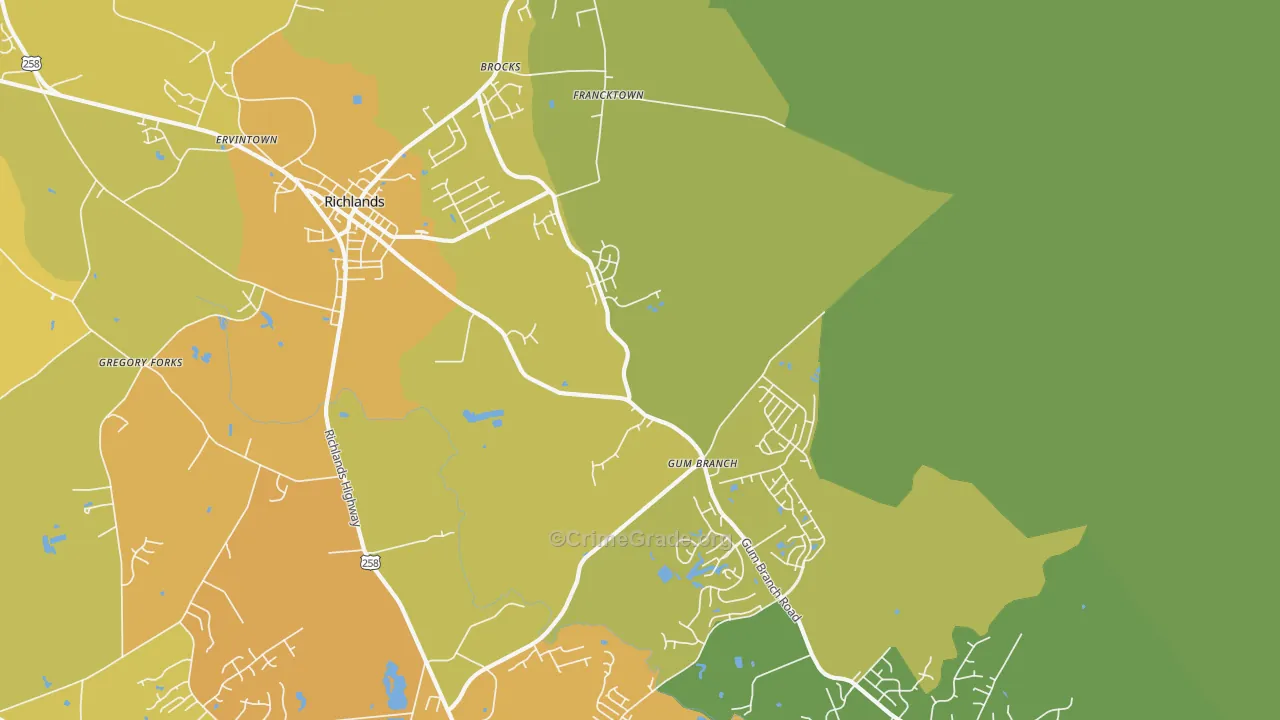 Gum Branch, NC Map of Vandalism Rates