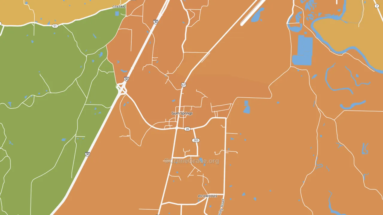 Gum Springs, AR Map of Vandalism Rates