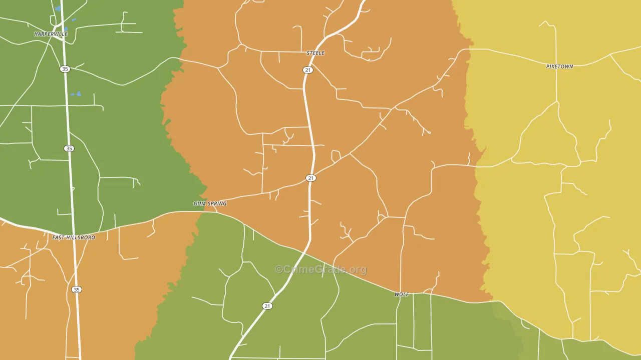 Gum Springs, MS Map of Vandalism Rates