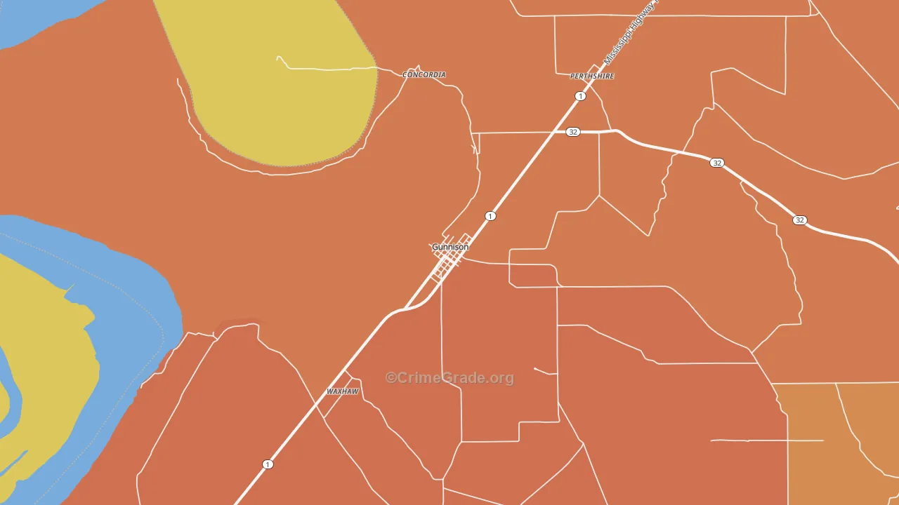Gunnison, MS Map of Vandalism Rates