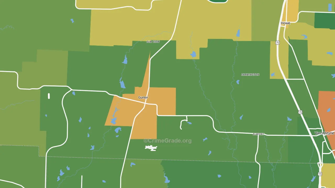 Gunter, TX Map of Vandalism Rates