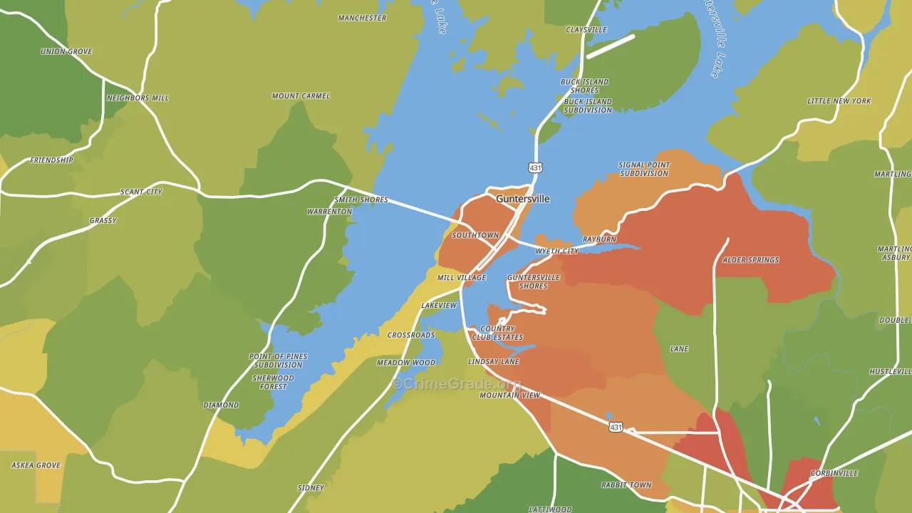 Guntersville, AL Map of Vandalism Rates