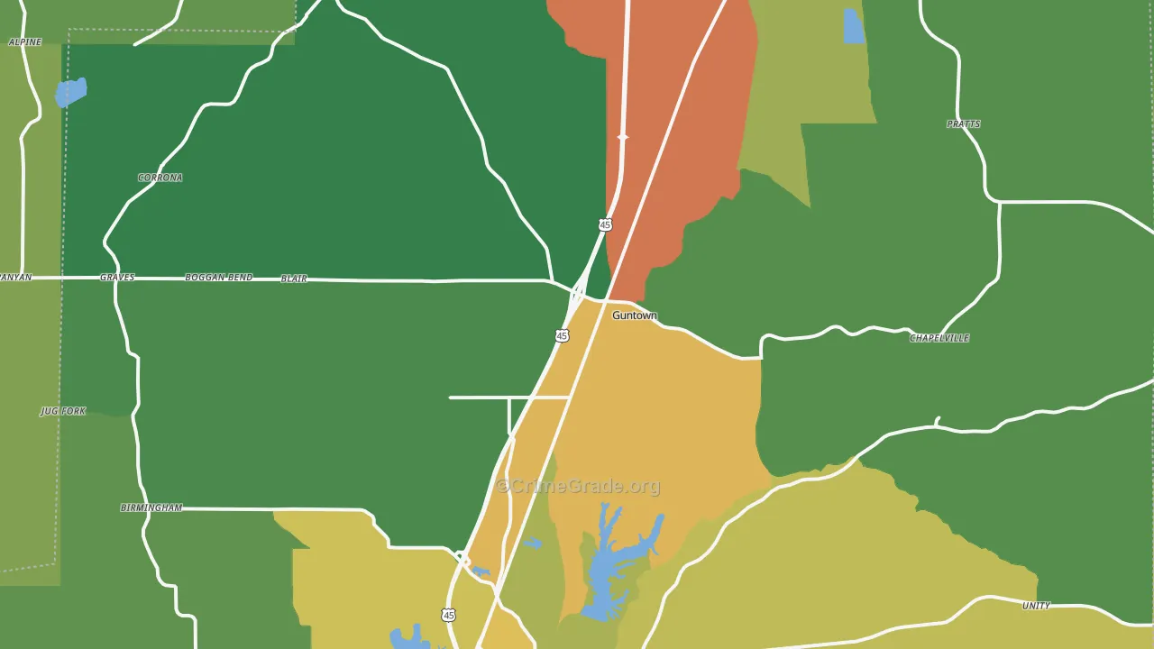 Guntown, MS Map of Vandalism Rates