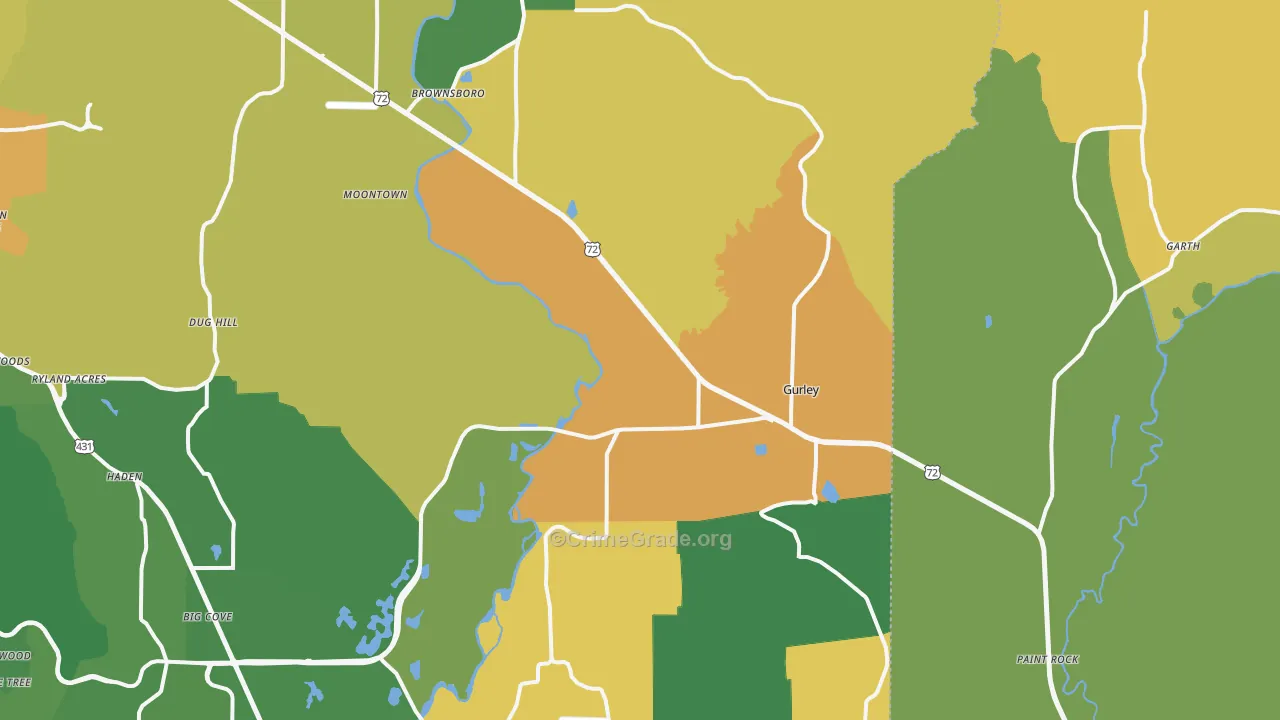 Gurley, AL Map of Vandalism Rates