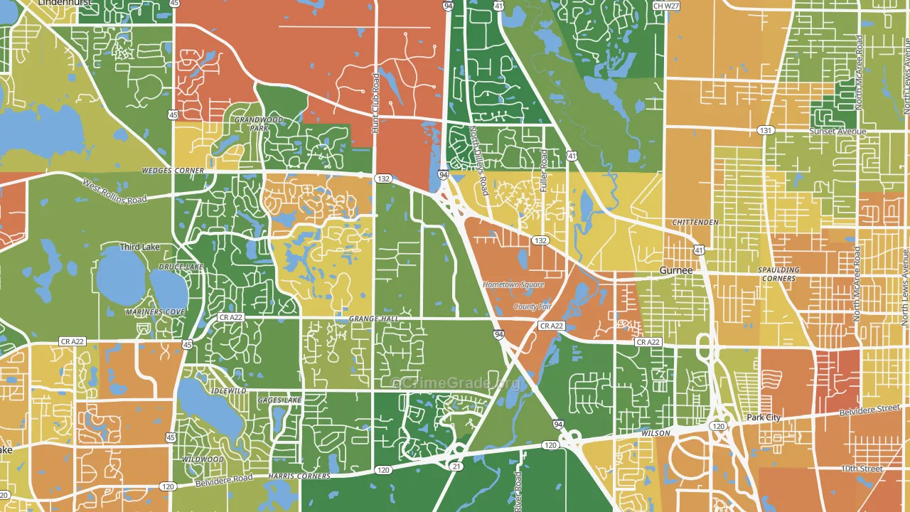 Gurnee, IL Map of Vandalism Rates