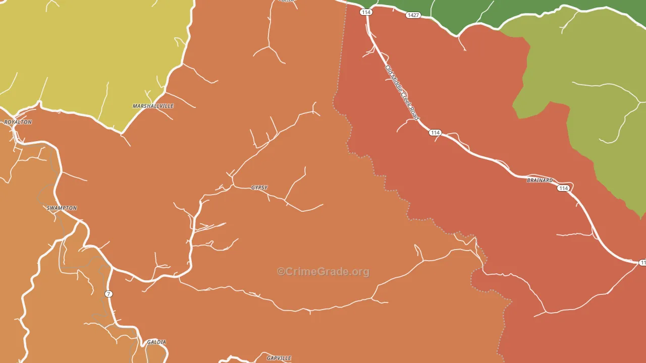 Gypsy, KY Map of Vandalism Rates
