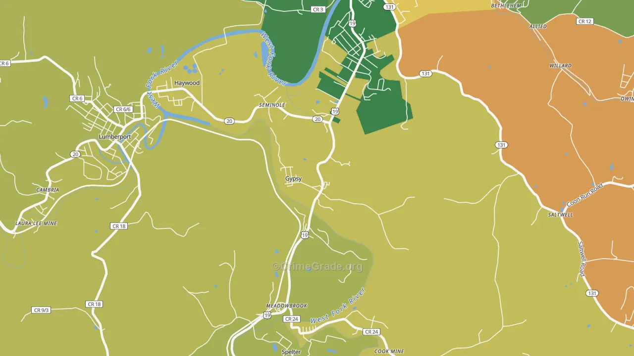 Gypsy, WV Map of Vandalism Rates