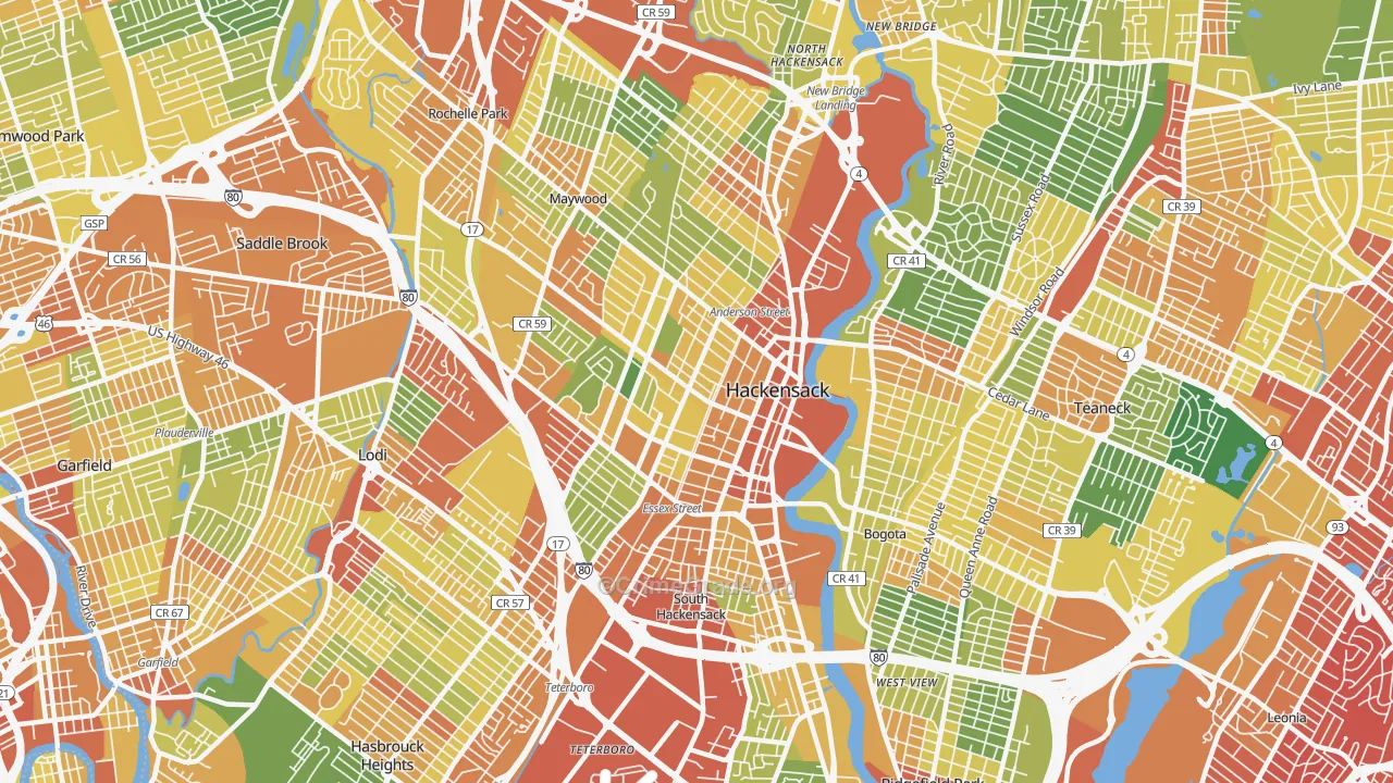 Hackensack, NJ Map of Vandalism Rates