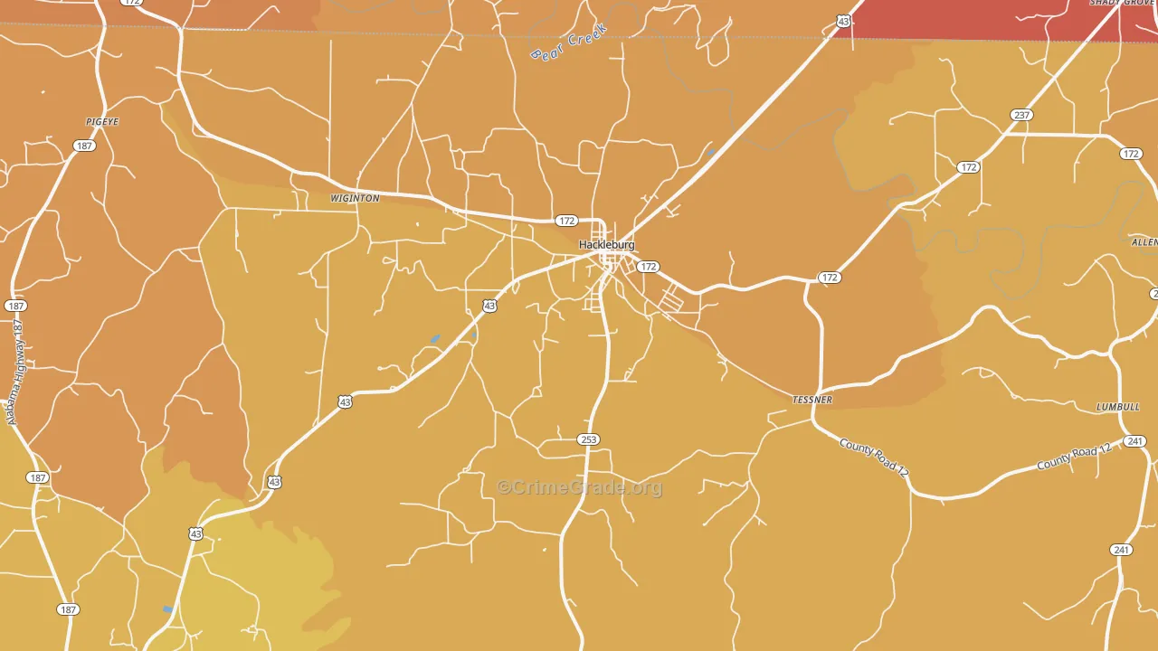 Hackleburg, AL Map of Vandalism Rates