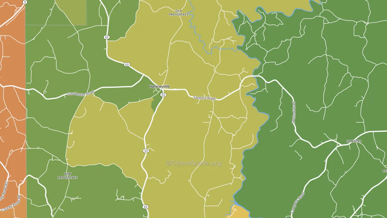 Hackneyville, AL Map of Vandalism Rates