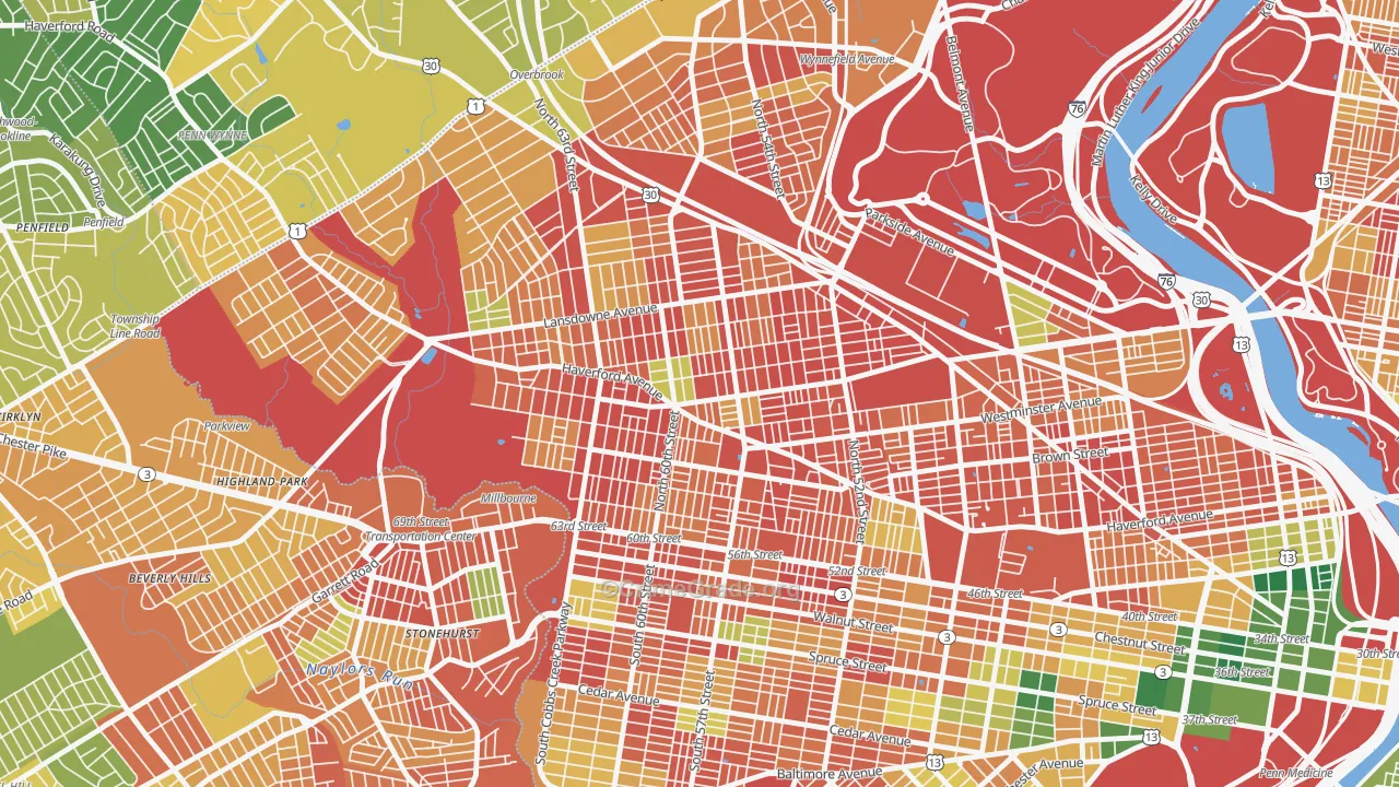 Haddington-Carroll Park, Philadelphia, PA Map of Vandalism Rates
