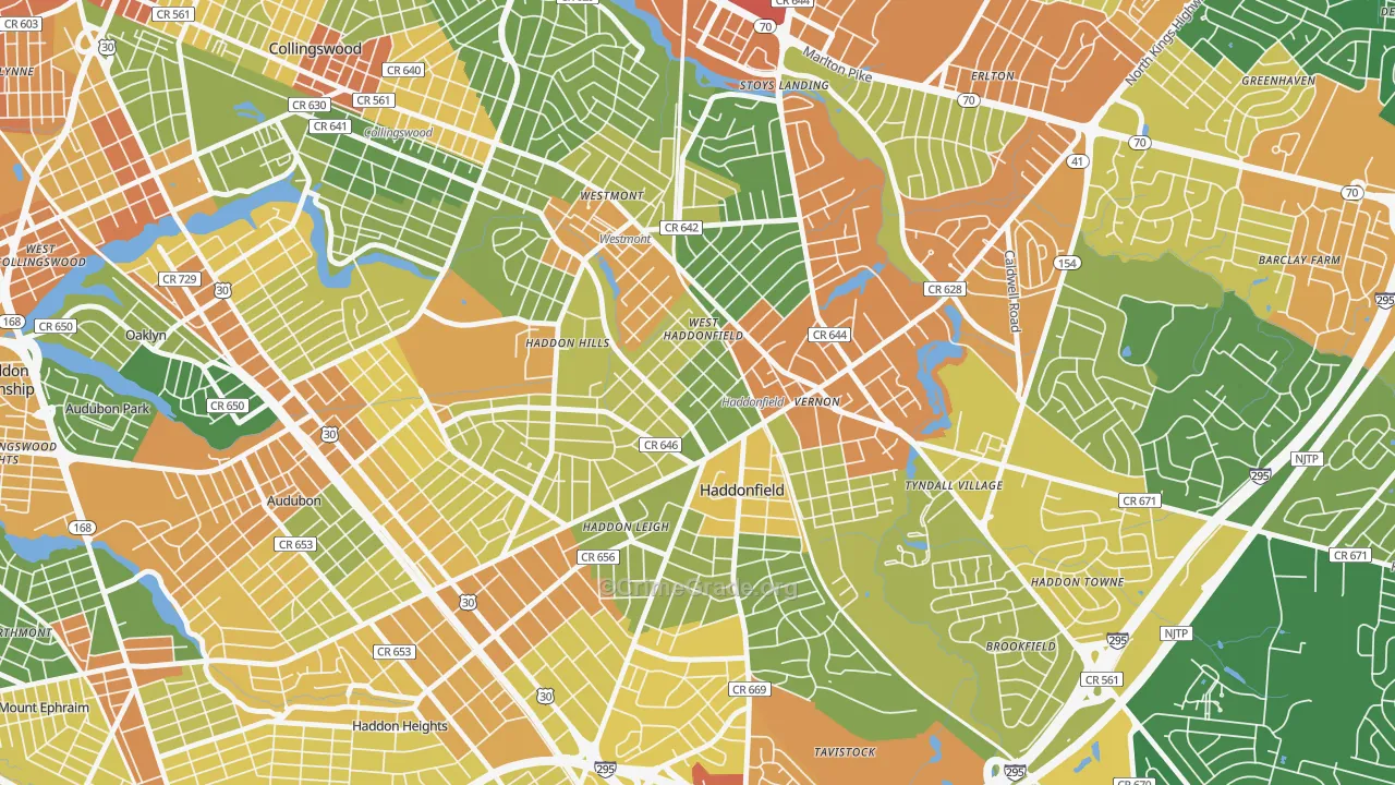 Haddonfield, NJ Map of Vandalism Rates