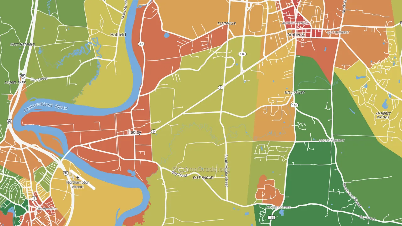 Hadley, MA Map of Vandalism Rates