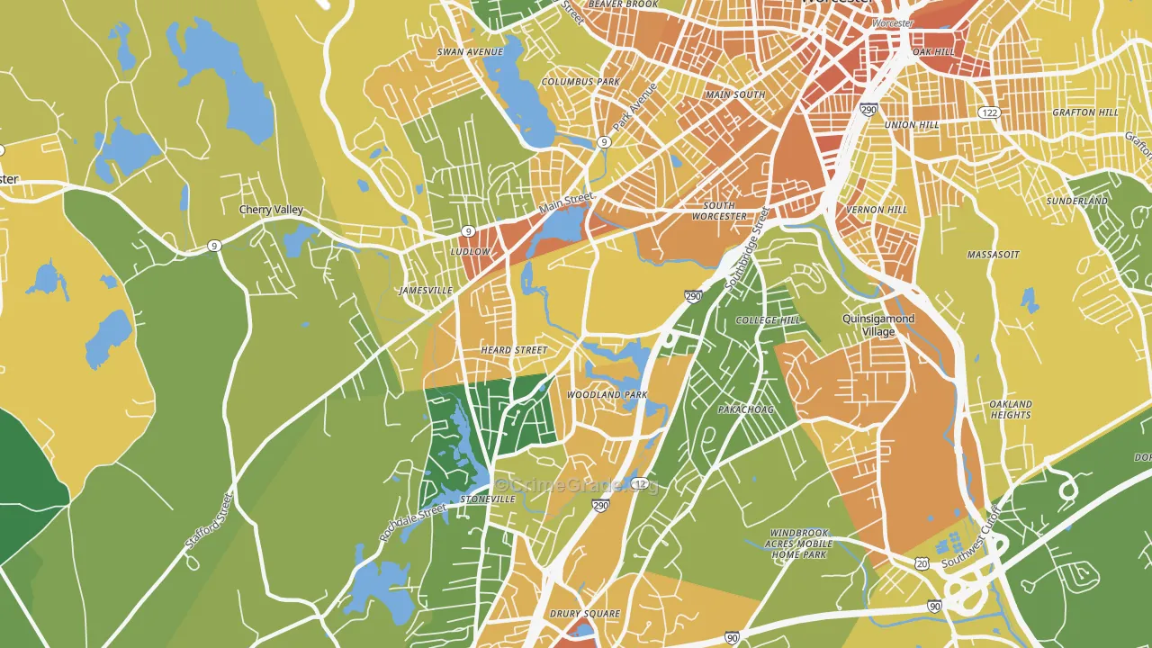 Hadwen Park, Worcester, MA Map of Vandalism Rates