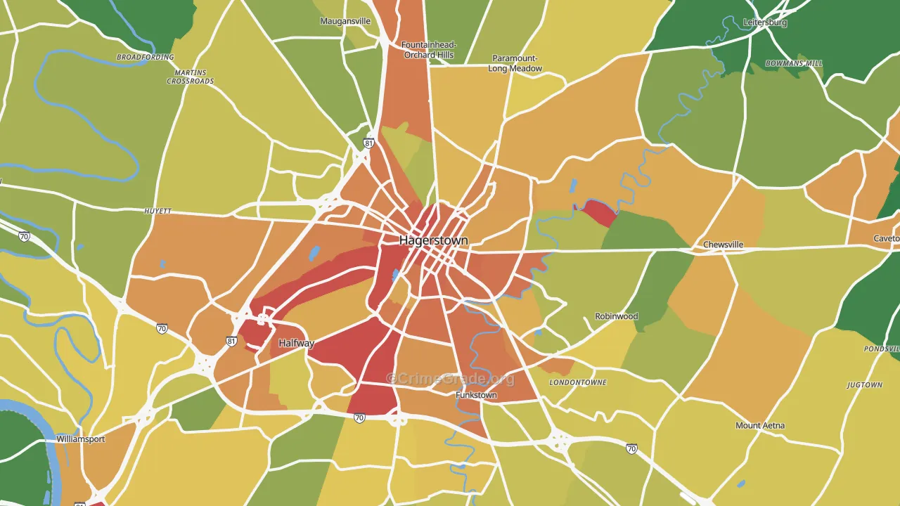 Hagerstown, MD Map of Vandalism Rates