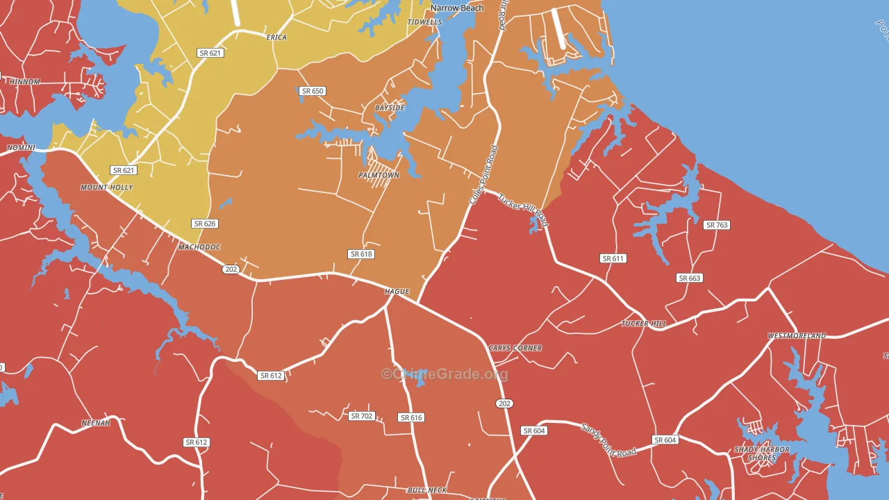 Hague, VA Map of Vandalism Rates
