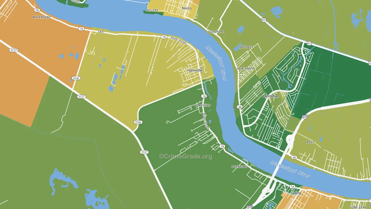 Hahnville, LA Map of Vandalism Rates