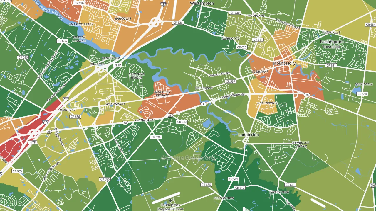Hainesport, NJ Map of Vandalism Rates
