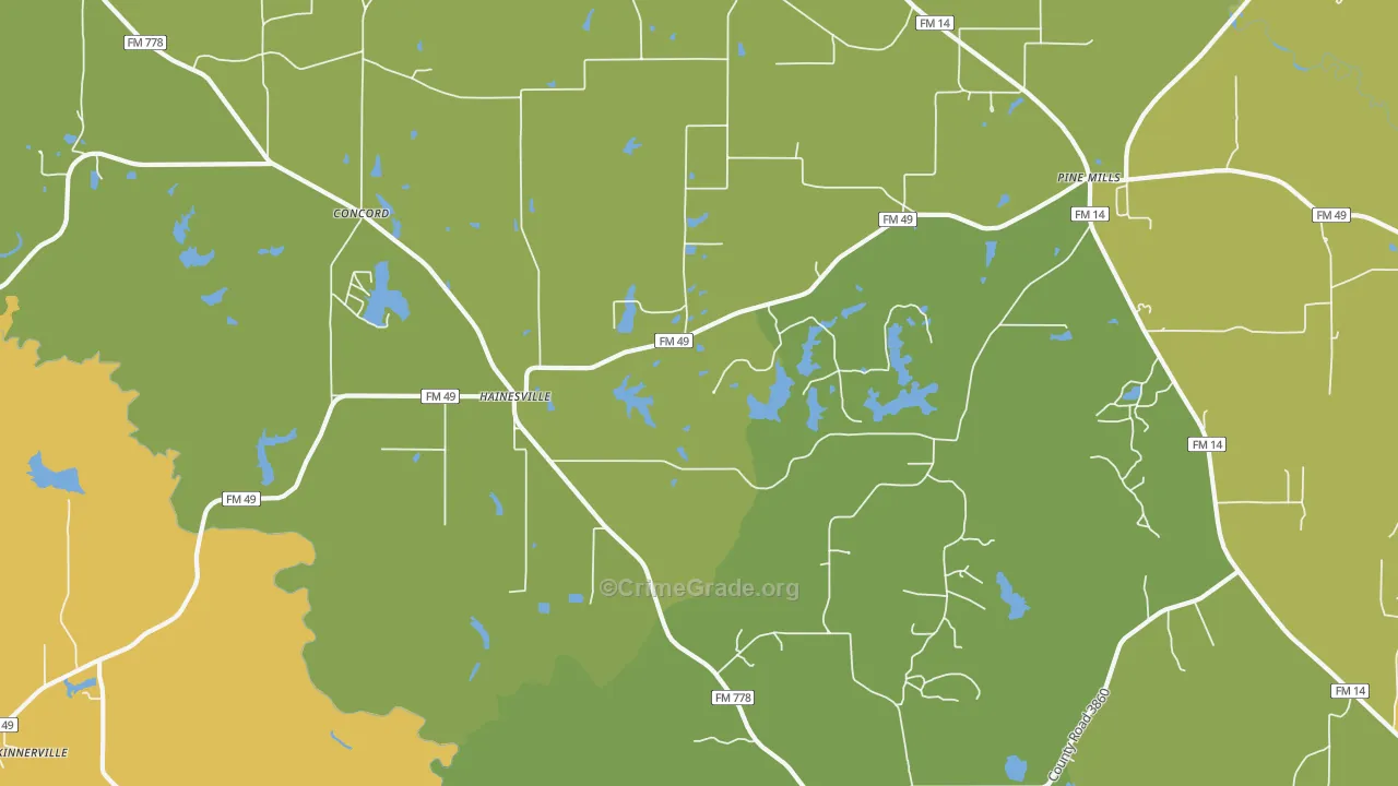 Hainesville, TX Map of Vandalism Rates