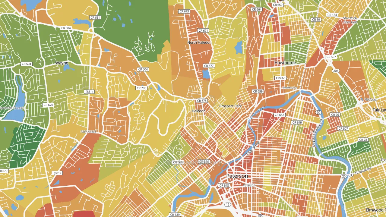 Haledon, NJ Map of Vandalism Rates