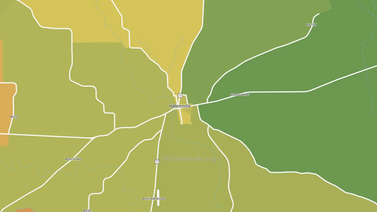 Hallettsville, TX Map of Vandalism Rates