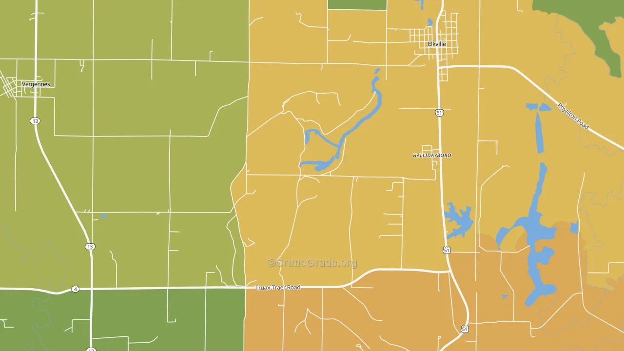 Hallidayboro, IL Map of Vandalism Rates