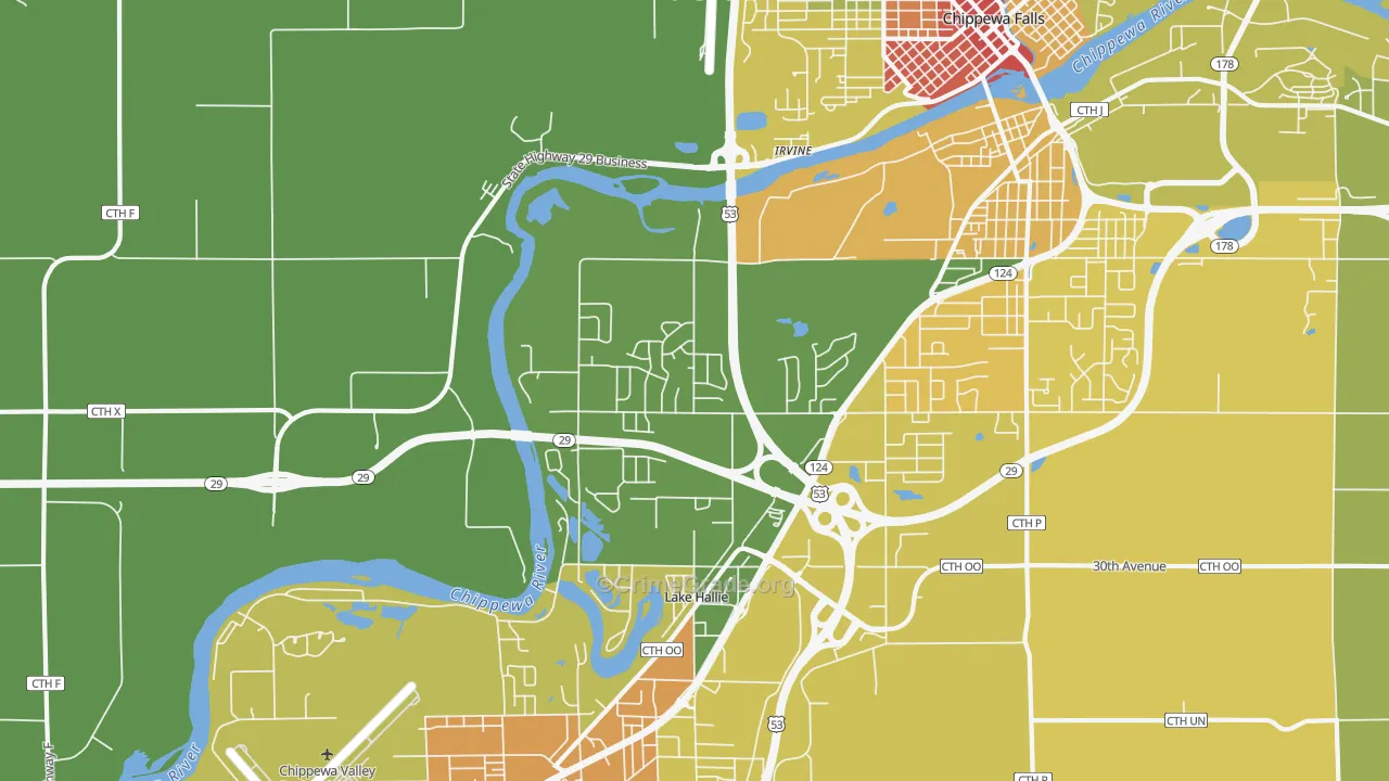 Hallie, WI Map of Vandalism Rates