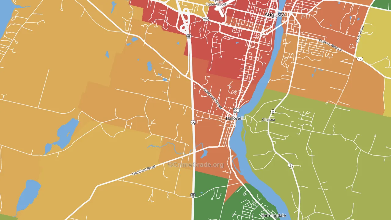 Hallowell, ME Map of Vandalism Rates