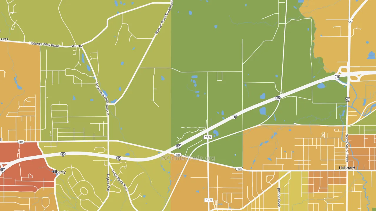 Halls Corners, OH Map of Vandalism Rates