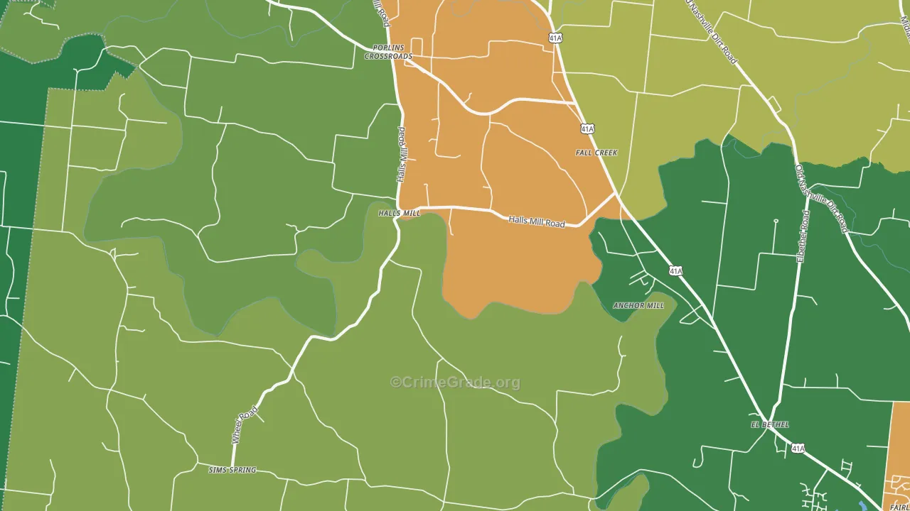 Halls Mill, TN Map of Vandalism Rates