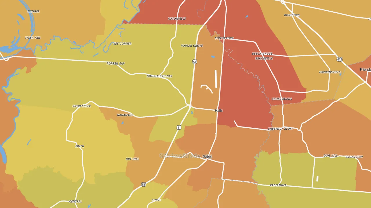 Halls, TN Map of Vandalism Rates