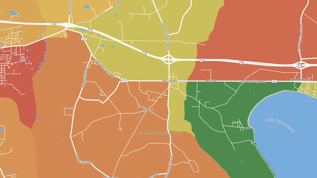 Hallsboro, NC Map of Vandalism Rates