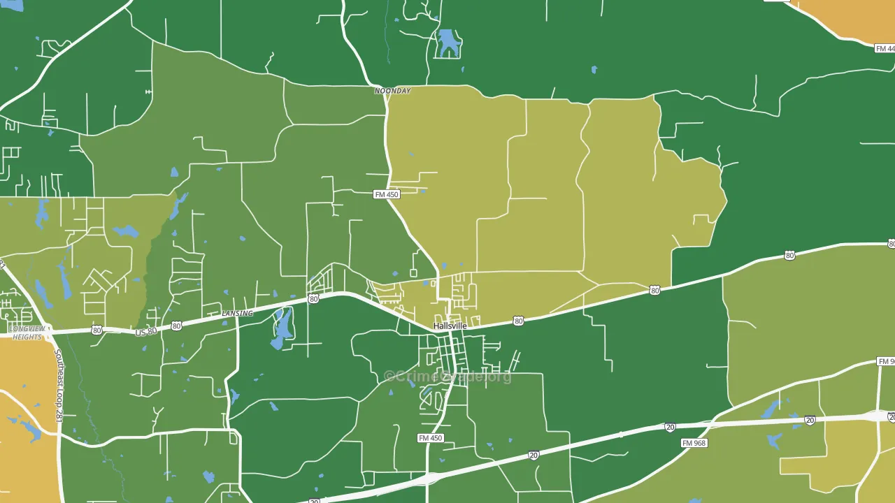 Hallsville, TX Map of Vandalism Rates