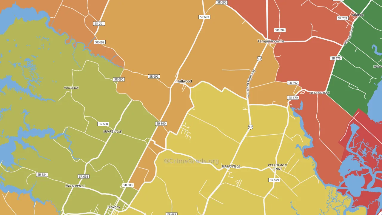 Hallwood, VA Map of Vandalism Rates