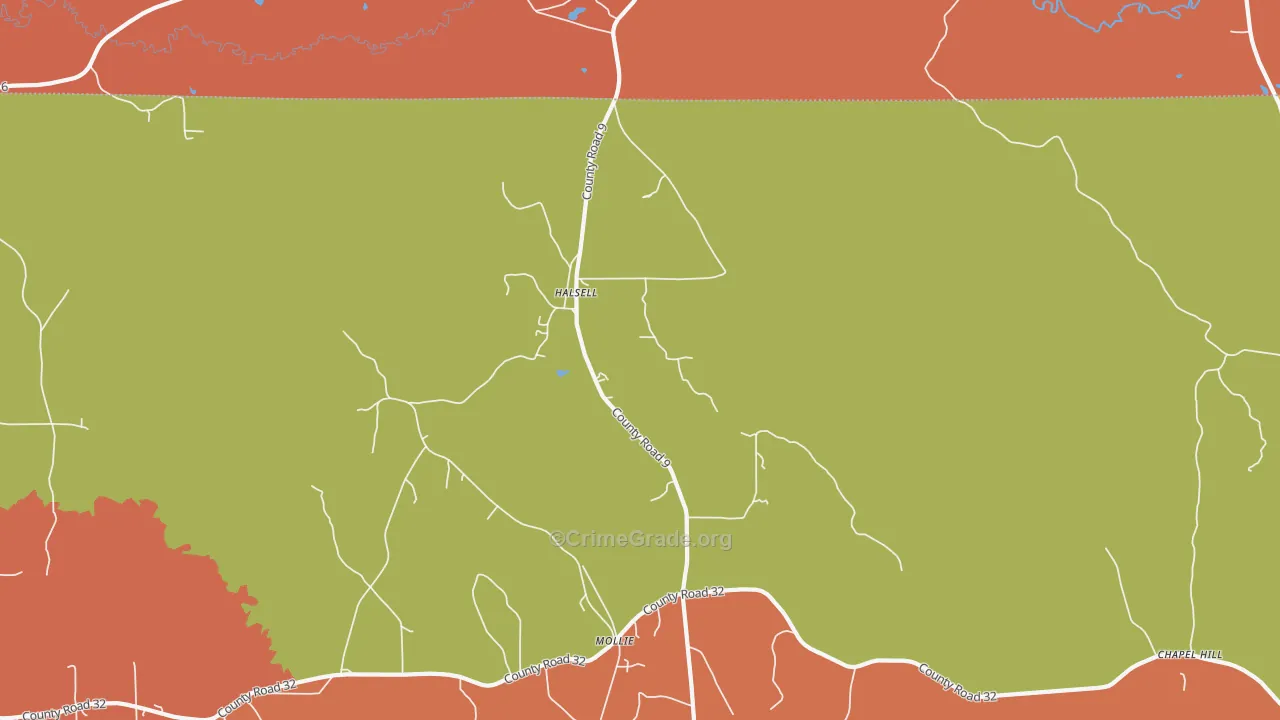 Halsell, AL Map of Vandalism Rates
